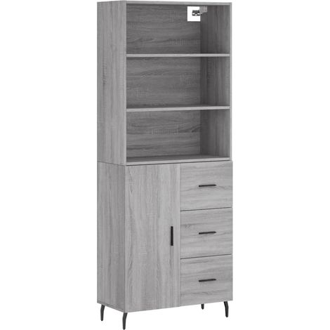 Aparador cajonera mueble almacenaje organizador cocina salón salón alto sonoma 695 x 34 x 180 cm madera de ingeniería gris 020035471