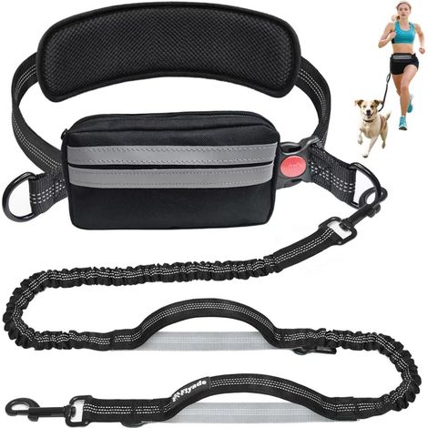 Hand Free Dog Lead Jogging Leash with Belt and Detachable Bag, Training for Medium and Large Dogs
