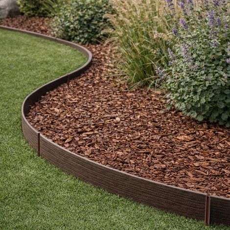 Braune Komposit-Rasenkanten Definiert Gärten und Wege mit natürlicher Optik Flexibel und langlebig 13 cm × 12,2 m (1/5)
