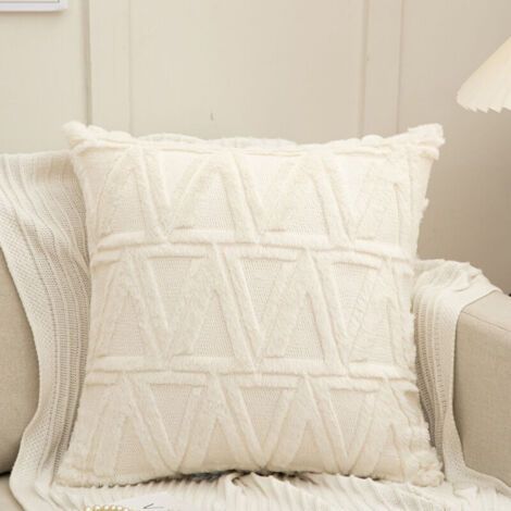 BUNTHAUS Lot de 2 housses de coussin en peluche douce de luxe, style moderne, 45x45 cm, beige pour canapé, chambre. (1/4)