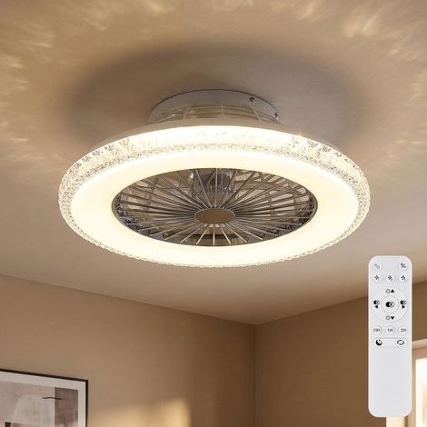 Ventilatore da soffitto Lampada da soffitto LED dimmerabile con telecomando lampada da soggiorno in cristallo diurno, effetto cielo stellato, 40W 2500lm bianco caldobianco freddo, DxH 50 x 16,8 cm