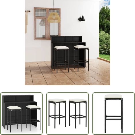 Gartenmöbel -  3-tlg. Gartenbar-Set mit Kissen Schwarz (1/5)