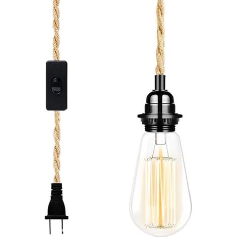 Suspension industrielle de 4,5 m (15 pieds) - Modèle à brancher - Avec interrupteur - Style champêtre - Convient pour la cuisine, l'îlot central, la chambre et le salon (1/5)