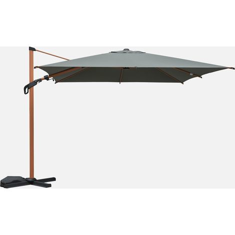 Parasol decentrato 3x3m quadrato, palo effetto legno (1/5)
