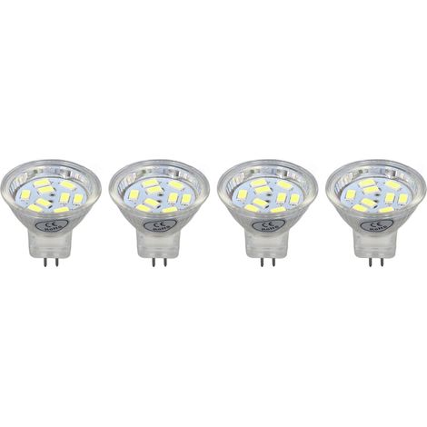 Lot de 4 ampoules LED MR11 3W 9LED 300LM, culot à deux broches DC12V, blanc froid, certifiées CE+ROHS, idéales pour spots encastrés, rails et éclairage paysager. (1/5)