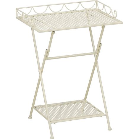 Guéridon de jardin pliant en fer blanc cassé pour balcon et terrasse 50 x 38 x 68 cm - PANGIVO (1/5)