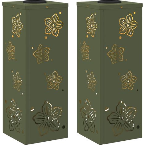 Set di 2 luci da sentiero a LED solari autoportanti 18 x 18 x 50 cm design moderno da esterno in acciaio verde oliva 020052555