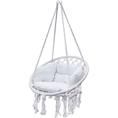 Spetebo – Fauteuil suspendu Relax 80 x 60 cm – Panier en tressage coton – Coussin confortable inclus – Charge max 120 kg – Intérieur et extérieur