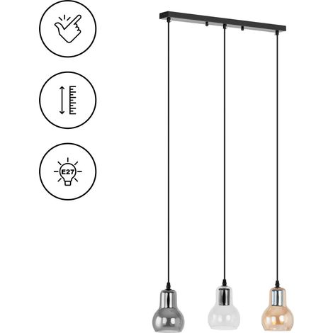 Plafonnier 3 ampoules en forme de cloche en verre fumé abs verre fer ambre transparent noir gris argent métallisé