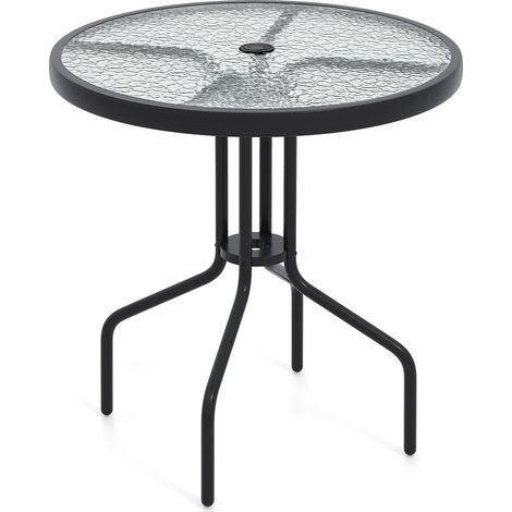 Table de repas de patio ronde 27,5 pouces avec plateau en verre trempé ondulé pour arrière-cour