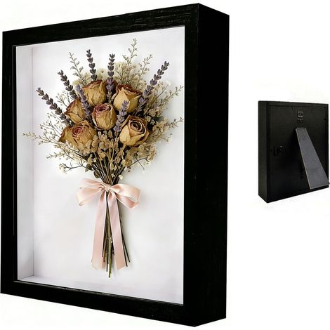 Cadre Photo 3D, 30 x 40 cm, 3D Cadre Photo Rectangulaire, avec Plaque Acrylique Transparente, Cadre d'Objet, Cadre 3D pour Bouquet de Mariage, pour Objets, Cadeau de Mariage, Bouquet, Noir (1/5)