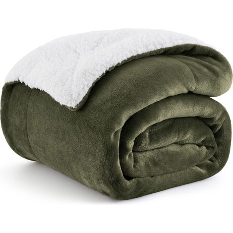 Plaid Polaire Sherpa Couverture - Vert Lierre, 150x200 cm Plaid Canape Grande Taille, Douce et Chaude Double Face avec Fourrure d'agneau et Tissu Polaire pour Canapé et Lit, Épais (1/5)