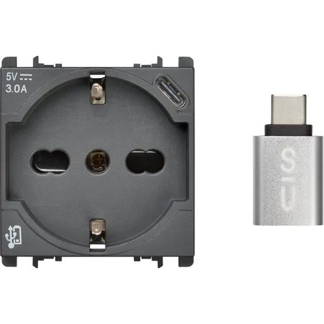 Presa Simone Urmet P40+USB 3.0A con uscita Tipo C Nea antracite 10312/2