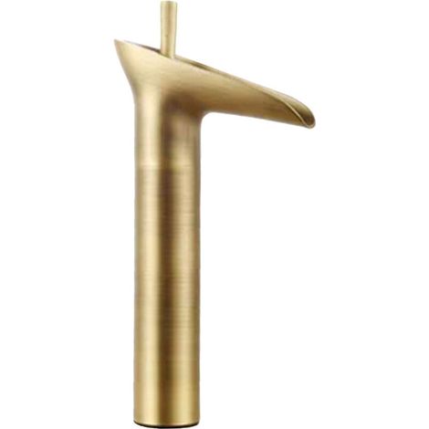 Wasserfall-Wasserhahn im Vintage-Stil, Waschbeckenarmatur aus Messing, Waschtischarmatur mit hohem Bogen, Mischbatterie für heißes und kaltes Mischen, Waschbeckenarmatur mit 2 Schläuchen, Gold