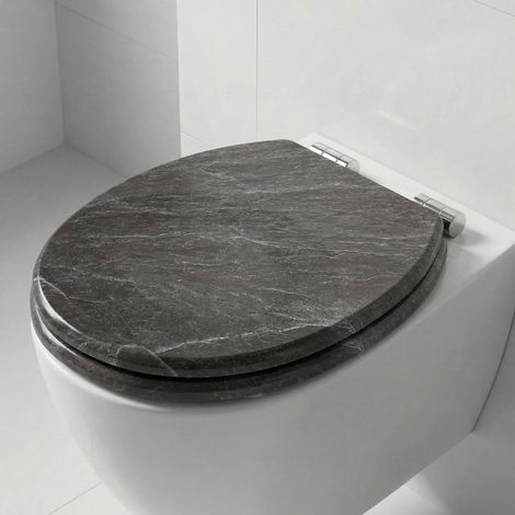 Universell verstellbarer WC-Sitz aus MDF für die meisten ovalen Toiletten Standard-WC-Sitz aus MDF-Holz für Badezimmer WC-Sitz + Befestigungsmaterial (Klassischer Marmor)