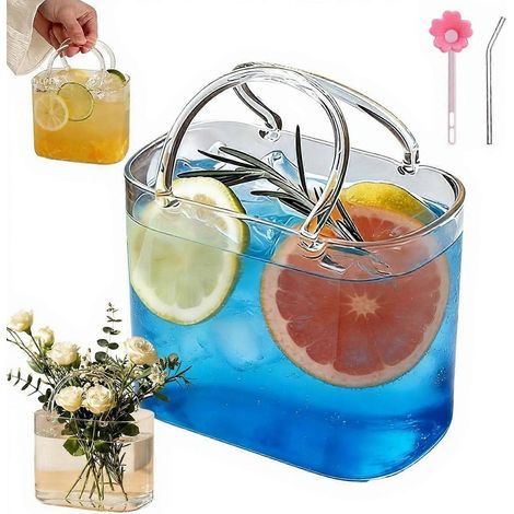 1 pièceVase en verre en forme de sac à main pour fleurs, vases transparents avec anse, vases décoratifs originaux et mignons en forme de sac à main avec bocal à poissons pour centres de table, décorat (1/4)