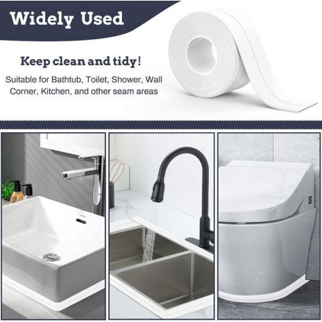 2 Rouleaux Joint Silicone Salle de Bain Blanc,Bande Etancheite Joint Baignoire Adapté à de Nombreuses Occasions (320 3,8cm) (1/5)