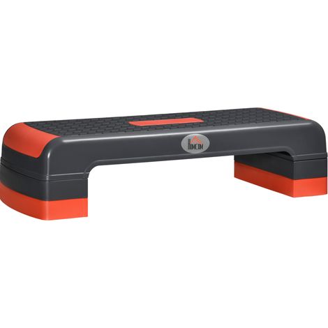 Stepper fitness aérobic réglable 3 hauteurs, plateforme antidérapante 78x28x20 cm, gris et rouge (1/5)