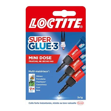Colle glue liquide tube Super Glue 3 Ultra Gel permanente 1 gr - Lot de 3