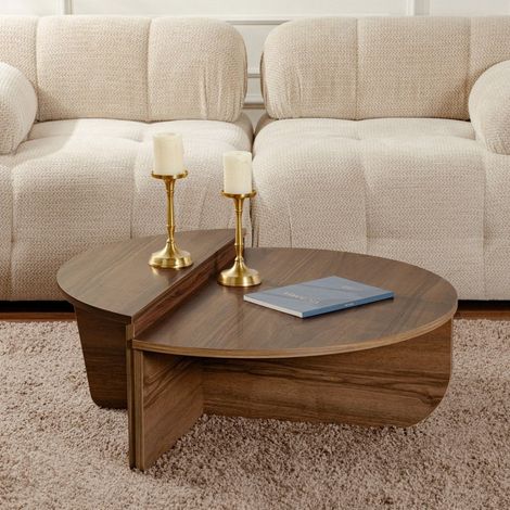 Couchtisch Rund 85 cm Natur Walnuss Melamin Orin
