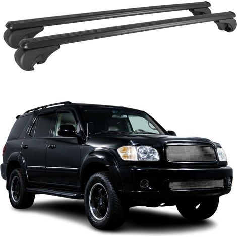 OMAC Barres de toit en aluminium pour Toyota Sequoia I 2001-2007 – TÜV / DIN 75302:2019 – Antivol inclus – Charge max 75 kg – 2 barres Noir (1/4)