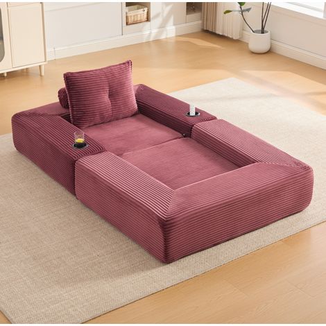 Sofá cama plegable 122x98x80 cm burdeos con portavasos y bolsillo, pana, MEUBLIV (1/5)