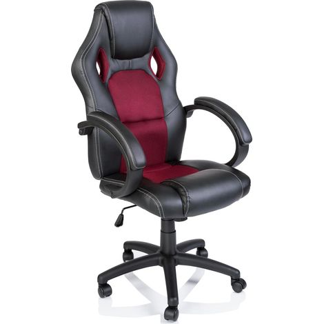 TRESKO Chaise de bureau, Fauteuil de bureau RACING SPORT GAMER Noir / Bordeaux Rembourrage Épais - Hauteur Réglable
