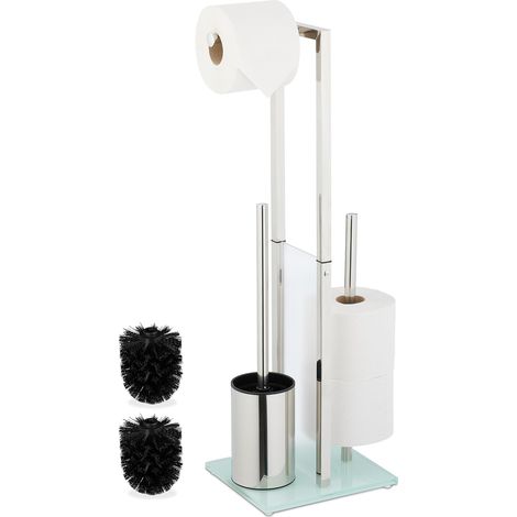 Serviteur WC, Non Fixe, Brosse et Porte-Brosse, H x L x P : 64,5 x 24 x 18 cm, argenté (1/5)