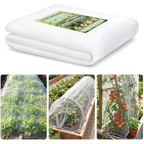 Moustiquaire 35 g/m² 1,5 m x 5 m - Moustiquaire de jardin, maille fine, anti-oiseaux, pour la protection des cerisiers, fraisiers, potagers et arbres fruitiers, blanche (1/4)