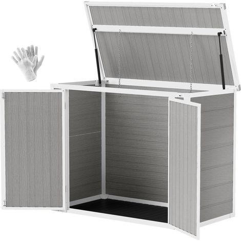 4.7 x 2.5FT Garden Shed, Double Bin Storage Shed  Lockable Doors, Outdoor Small Shed  Openable Lid for 2 Trash Cans, Garden Tools, Grey (1/5)