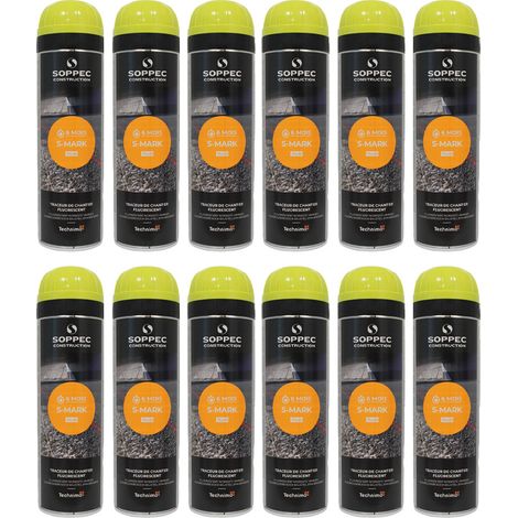 Lot de 12 Bombes à tracer chantiers TP Fluo S MARK - Jaune 500ml