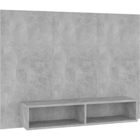 Meuble TV mural moderne 120 x 23,5 x 90 cm espace de rangement élégant en bois d'ingénierie gris béton (1/5)
