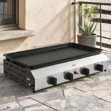 Barbecue à gaz plancha acier émaillé 4 brûleurs 9,6 kW Argent (1/5)