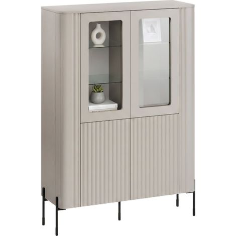 Vitrina Cimino, vitrina de salón con dos puertas y detalle de cristal, elevada del suelo, 110 x 40 x 160 cm, beige