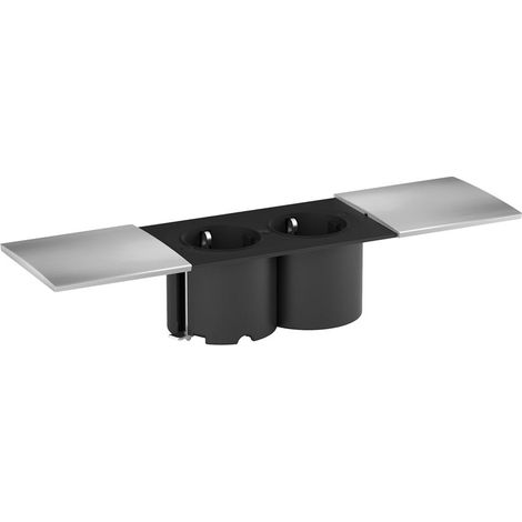 Cache plastique pour la multiprise encastrable 2 prises type f modèle due - Décor : Inox - BACHMANN (1/2)