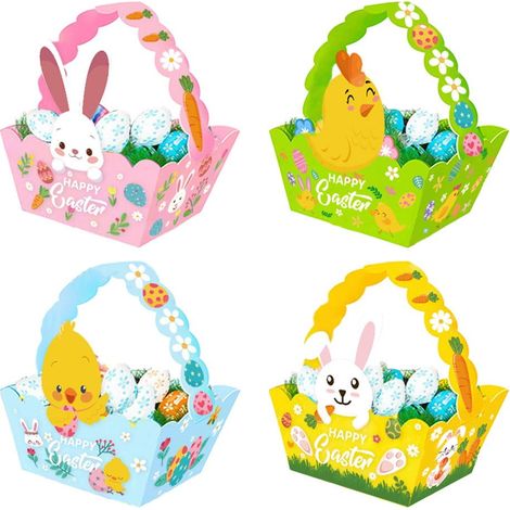 Panier À Oeufs De Pâques - Panier À Main En Carton Rigide Avec Poignée Intégrée - Pour Chasse Aux Oeufs Et Faveurs De Fête - Lot De 12 (1/4)