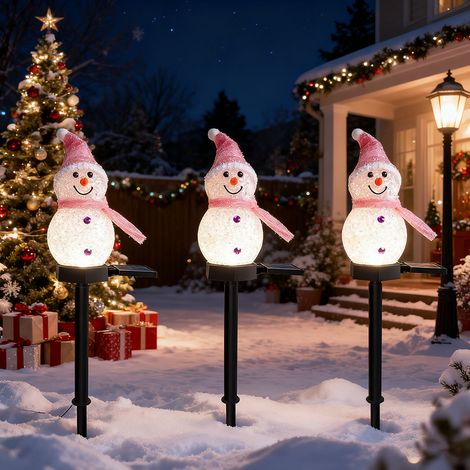 Lot de 3 lampes solaires de jardin de Noël avec décoration de bonhomme de neige, Guirlandes lumineuses solaires de Noël étanches, décorations de Noël (1/5)