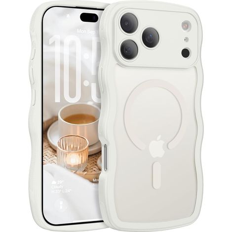 Coque pour iPhone 18 Pro 6,3'' Compatible avec MagSafe, Forme de Cadre Ondulé, Magnétique Étui Translucide Mat Arrière Protection Caméra Housse Fine Antichoc Dos Anti Rayures, Gris Clair (1/5)