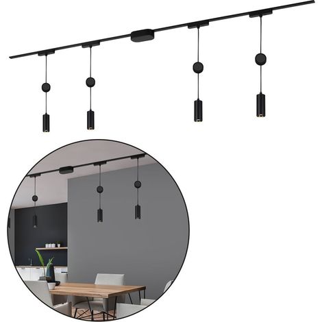 Briloner Luxtrail Schienensystem, Komplettset, 4x LED Pendel, Höhenverstellbar, Einspeisung, Schwarz, 2 m