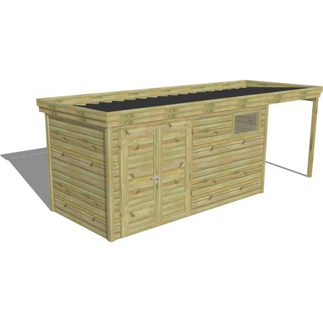 ABRI DE JARDIN bois Pin autoclave 27mm - 6,34x2,14m / 13,6m2 - Bac acier - Abri Français (1/5)