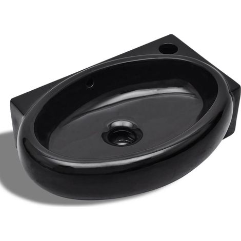 Vasque à trou de trop-plein/robinet céramique pour salle de bain Noir