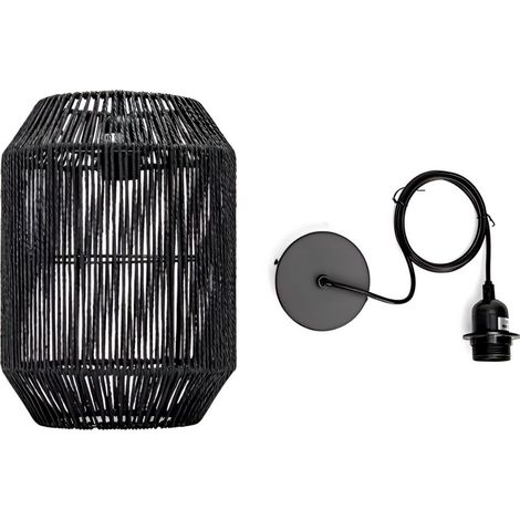 Lampe pendante cylindrique noire à corde, socle E27, style Wabi-Sabi (sans ampoule)