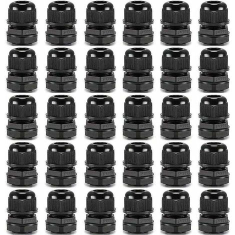 30pcs Premium Nylon PG11 Cable Glands, 5-10mm Adjustable IP68 Waterproof Cable Glands with Sealing Gaskets, Waterproof Cable Glands Connector (Black) (1/4)
