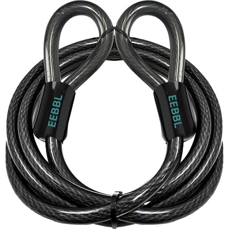 Câble en Acier avec Boucles 9M x 12mm, Câble de Sécurité en Acier Gainé PVC, Antivol Flexible pour Vélo, Moto, Accessoires (Noir) (1/5)