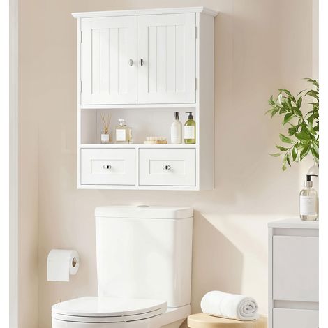 Meuble vasque suspendu blanc 50,8x17,8x66 cm avec étagère, 2 tiroirs et portes, rangement salle d'eau
