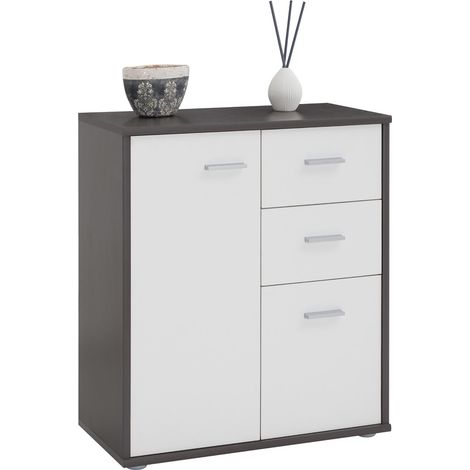 Idimex – Buffet moderne gris/blanc 70x60x30 cm – 2 tiroirs et 2 portes – Mélaminé résistant aux éraflures – Rangement pratique et élégant (1/4)
