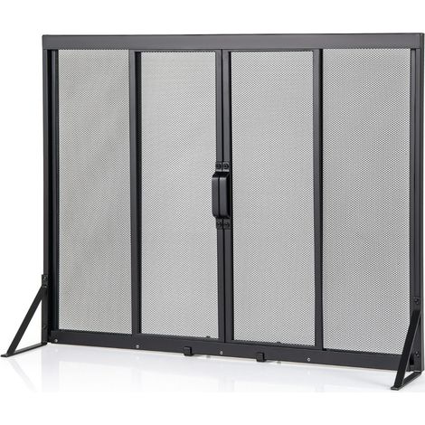 Mampara de chimenea con puertas correderas antichispas 89 x 33 x 72 cm ideal para salón metal negro 200013306