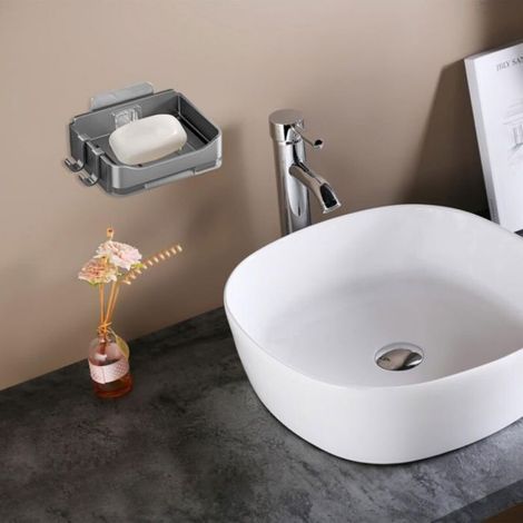 2 Pièces Porte Savon, ABS Support Savon Douche, Montage Mural Porte Savon Salle de Bain, avec Petit Crochet et Autocollant, po (1/5)