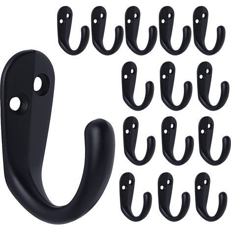 Set mit 15 schwarzen Wandhaken für Kleidung – einzinkig, 30 Schrauben inklusive, für Handtücher, Taschen, Hüte und Schals (1/5)
