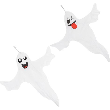 Lot de 2 pendentifs en tissu pour Halloween, représentant des fantômes tremblants de dessin animé, à suspendre en extérieur pour les fêtes. (1/5)